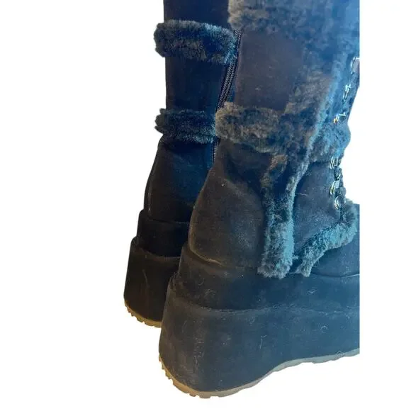 Demonia Bear-202 Black Faux Fur Vegan Suede Platform Boots Cyber Goth Size 6 NIB - Picture 9 of 13